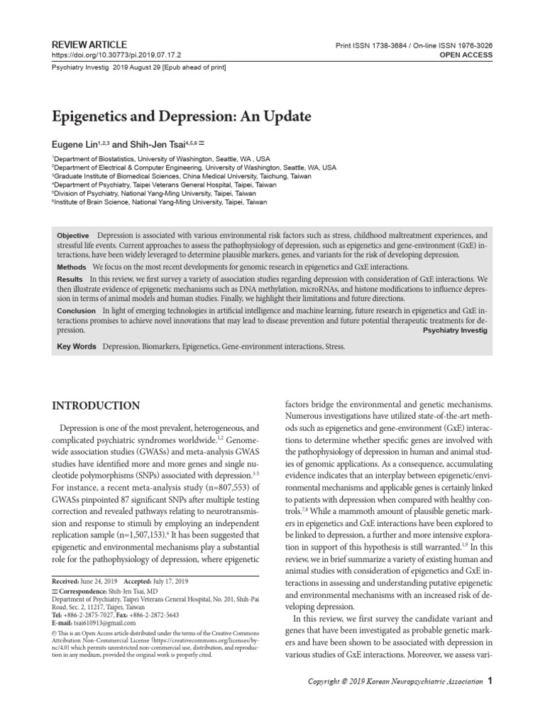 Epigenetics and Depression An Update | PDF | Epigenetics | Dna Methylation