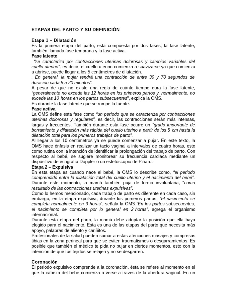 Guía de las Etapas del Parto | PDF | Parto | Ciencias de la Salud