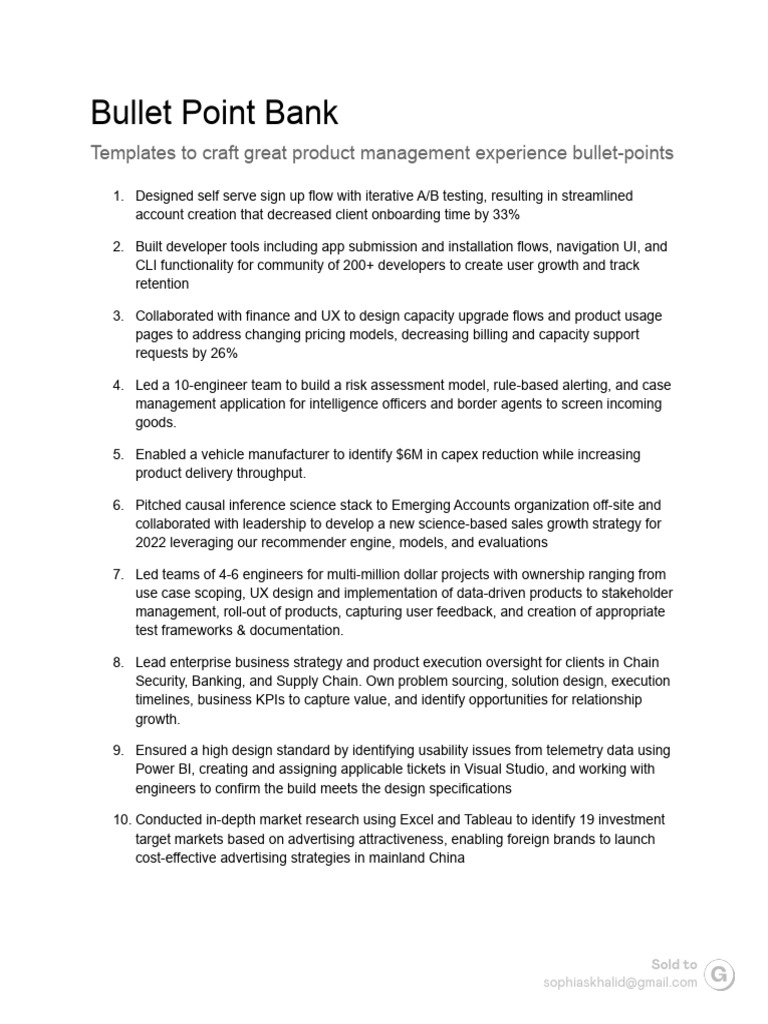 Bullet Point Bank | PDF