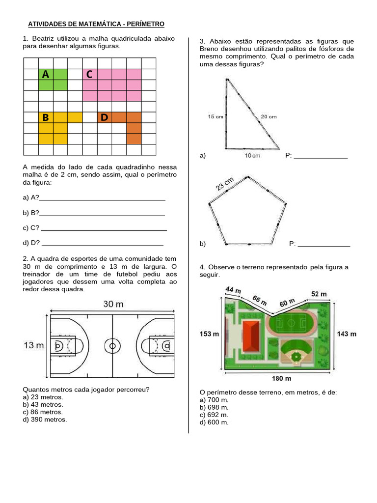 Perímetros - Atividades 5° Ano. | PDF
