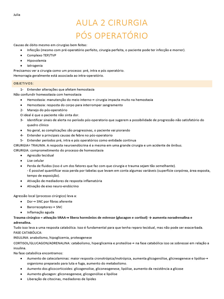 AULA 2 CIRURGIA - Anotações. | PDF