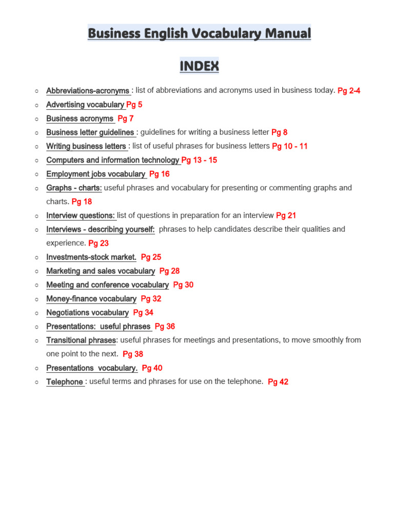 Business English Vocabulary Manual PDF | PDF