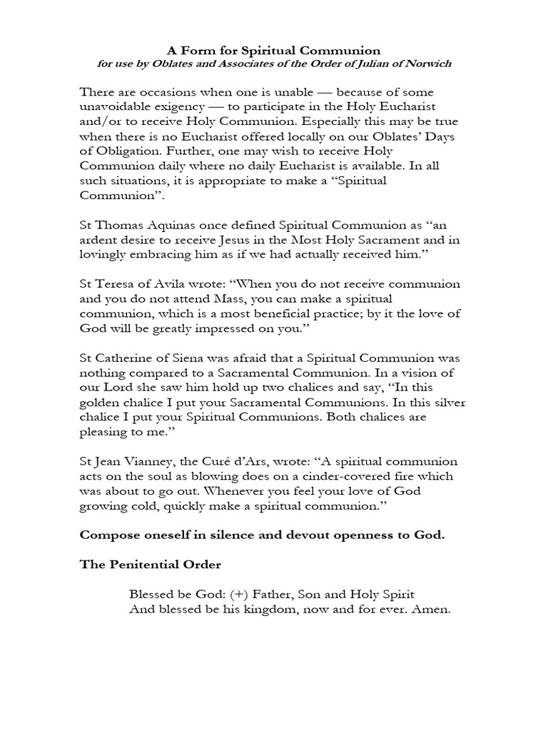 A Form For Spiritual Communion | PDF