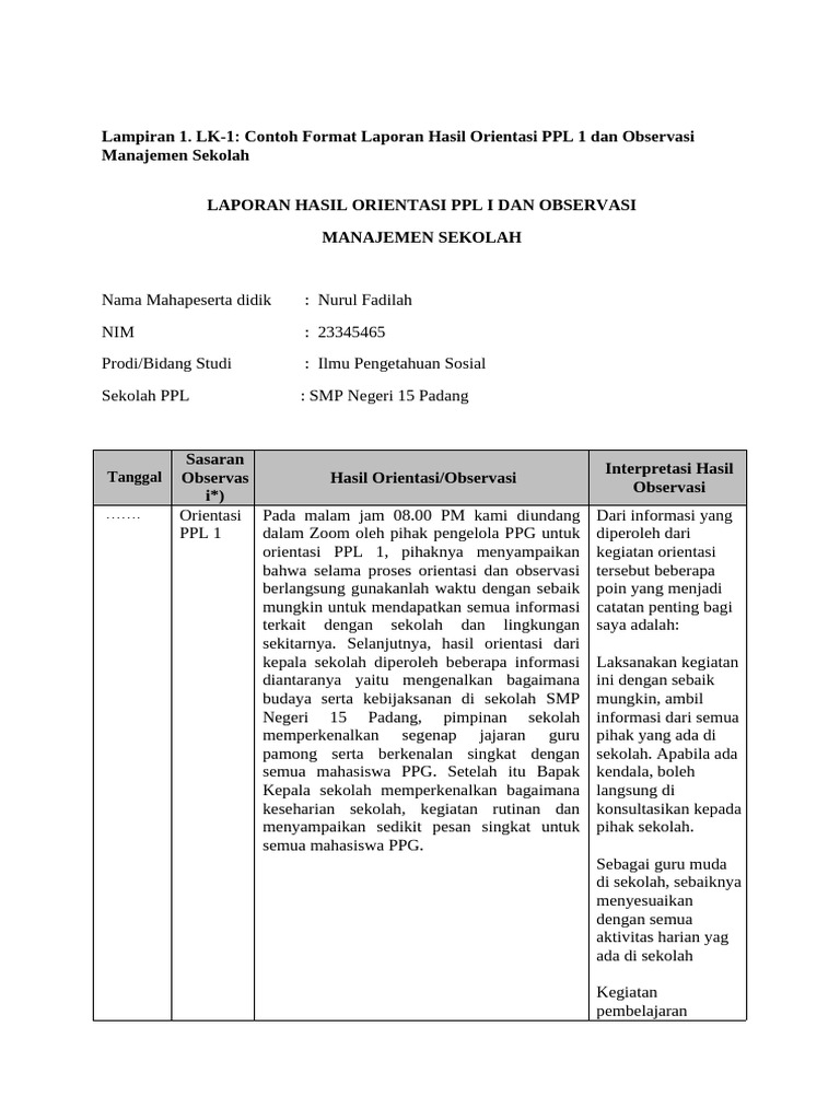Hasil Observasi Manajemen Sekolah - PPL 1 | PDF