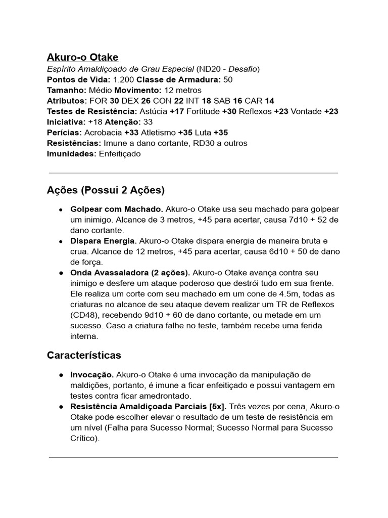 Akuro-O Otake - Ficha de Inimigo | PDF