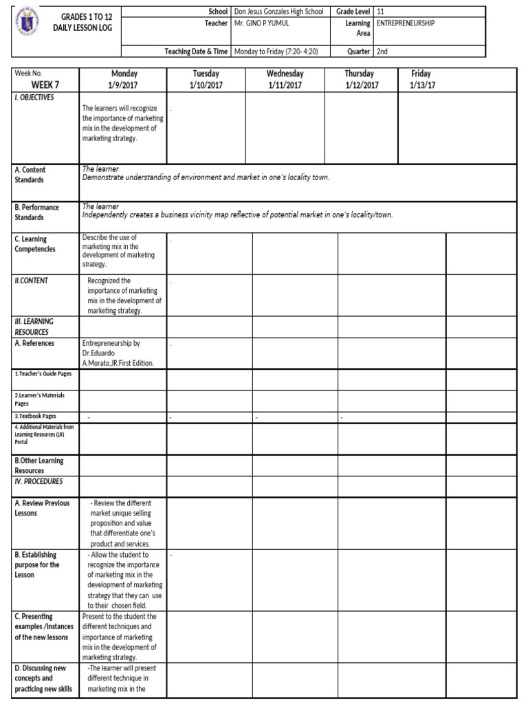 Entrep 6th Week DLL .. | PDF