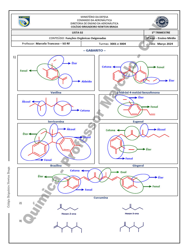 Lista de Exercicios 02 - Funções Orgânicas Oxigenadas - 3001 e 3004 ...