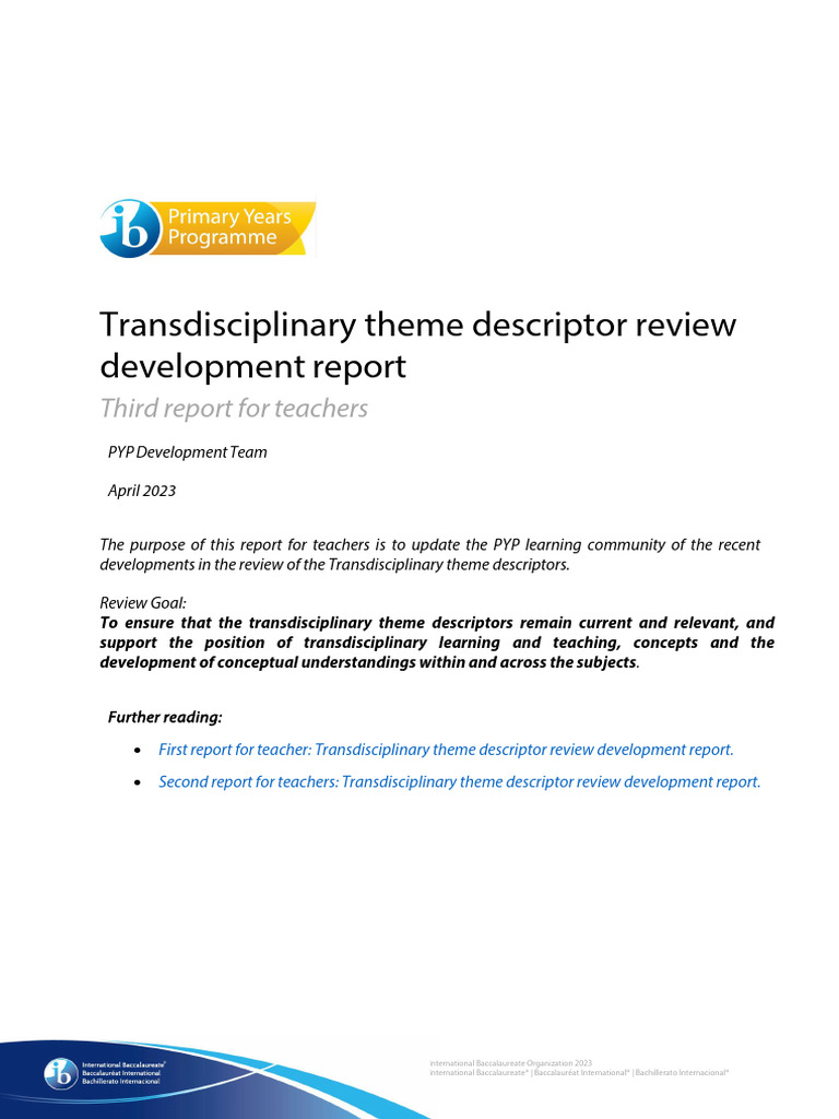 Transdisciplinary Theme Descriptor Review Third Report For Teachers ...