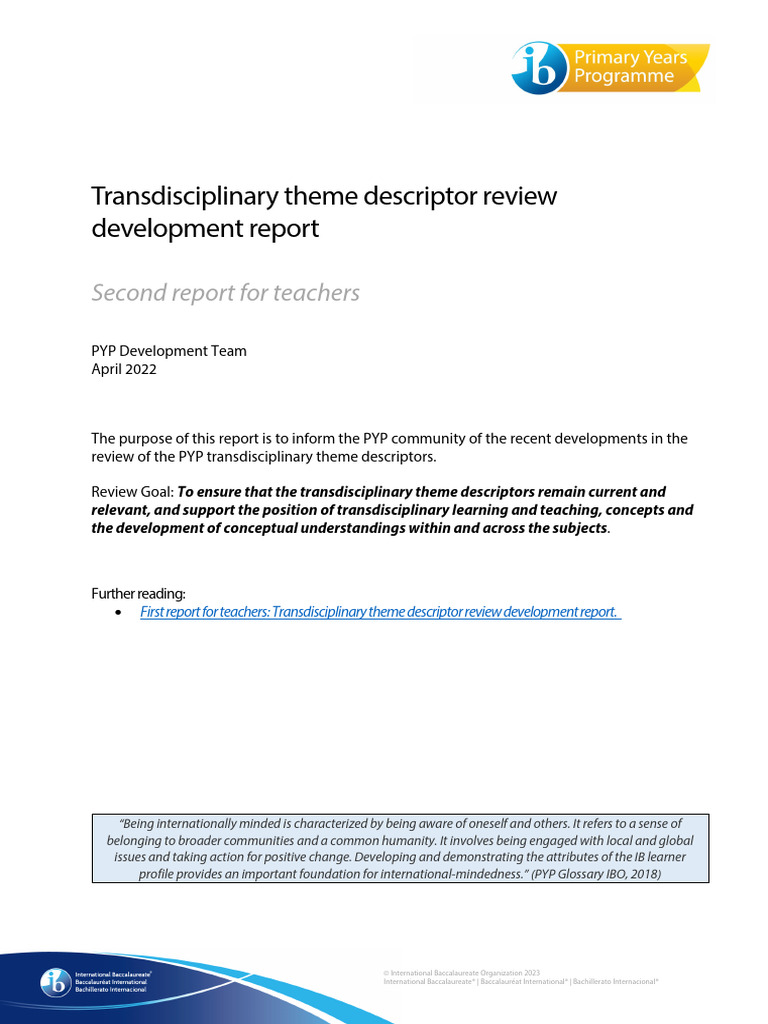 Transdisciplinary Theme Descriptor Review Second Report 2204 | PDF