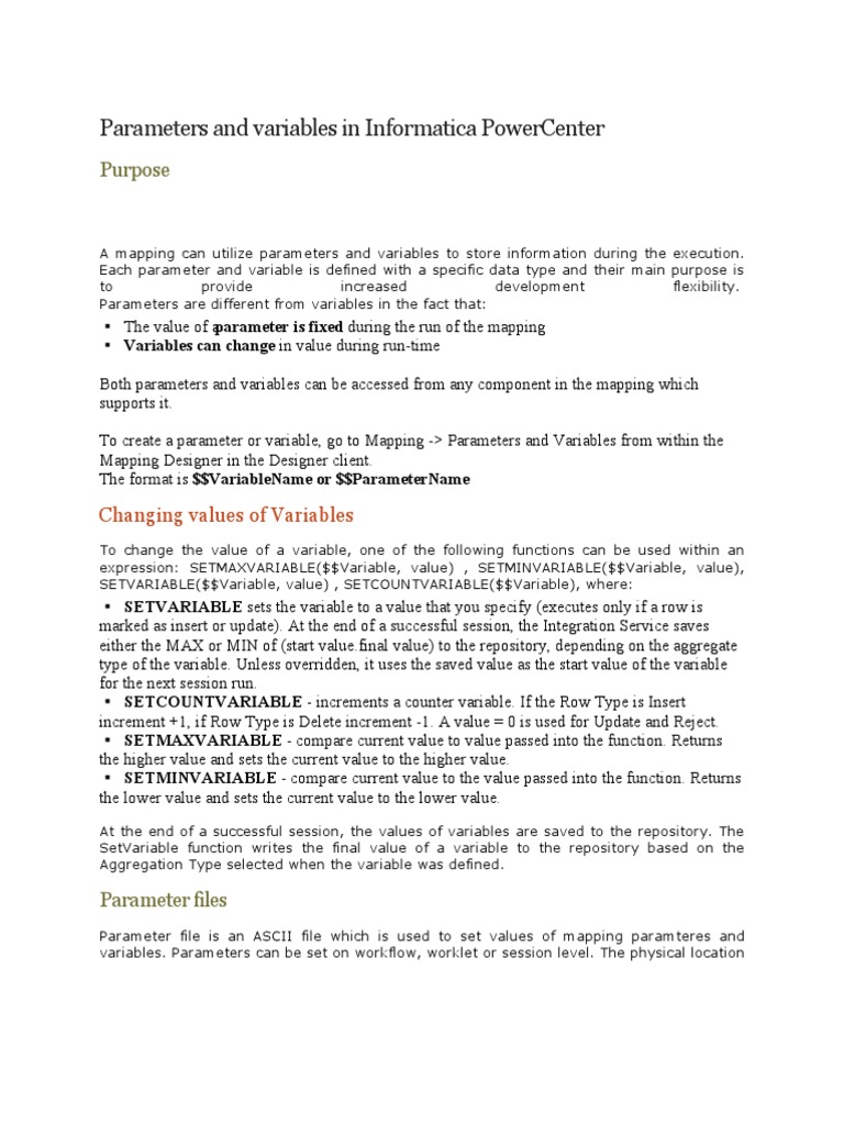 Parameters and Variables in A Power Center | PDF | Parameter (Computer ...