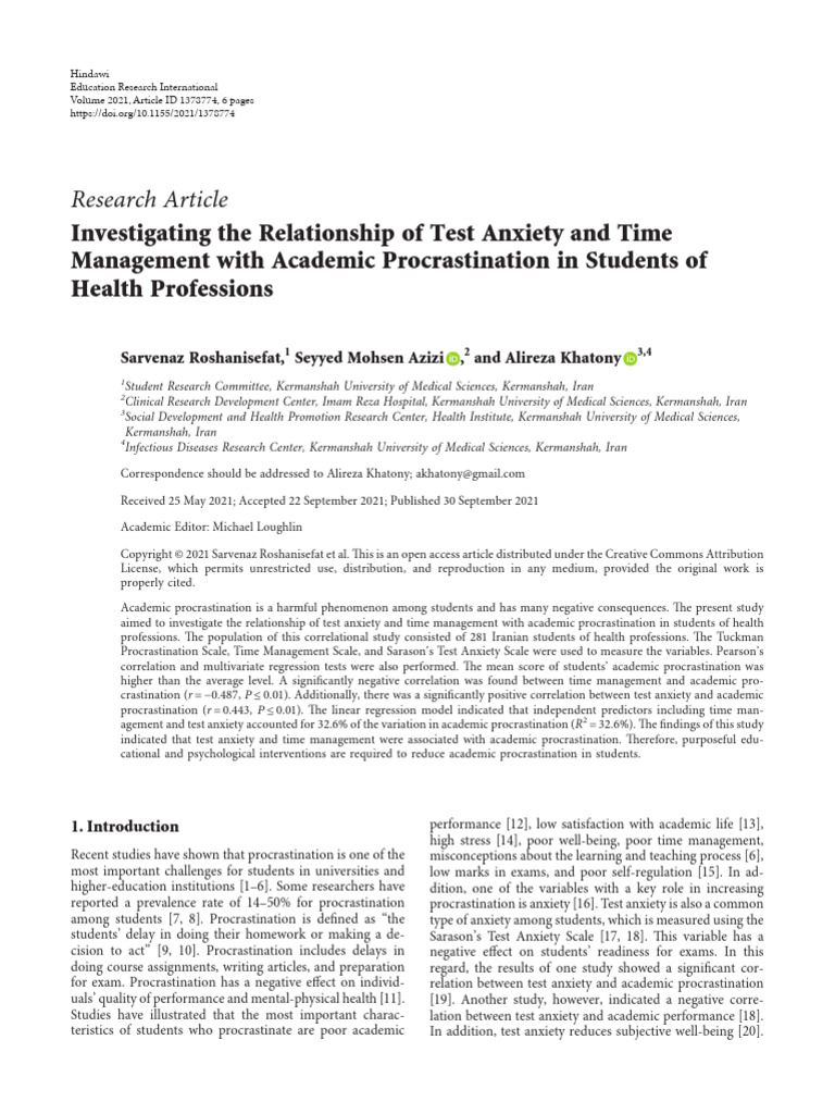 Investigating The Relationship of Test Anxiety and | PDF