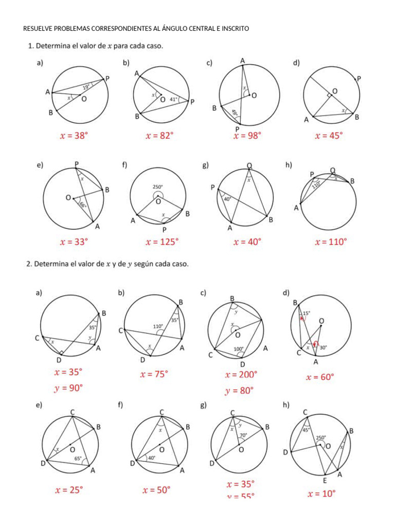 Resuelve Problemas Correspondientes Al Ángulo Central e Inscrito | PDF