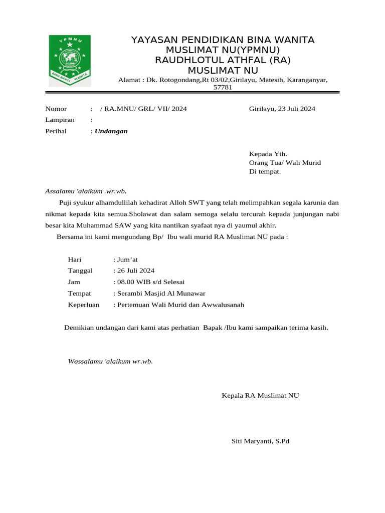 Undangan Muslimat NU | PDF