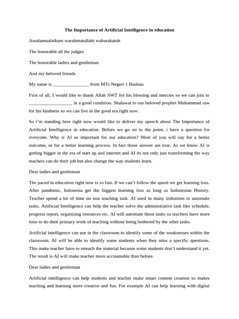 The Importance of Artificial Intelligence in Education | PDF