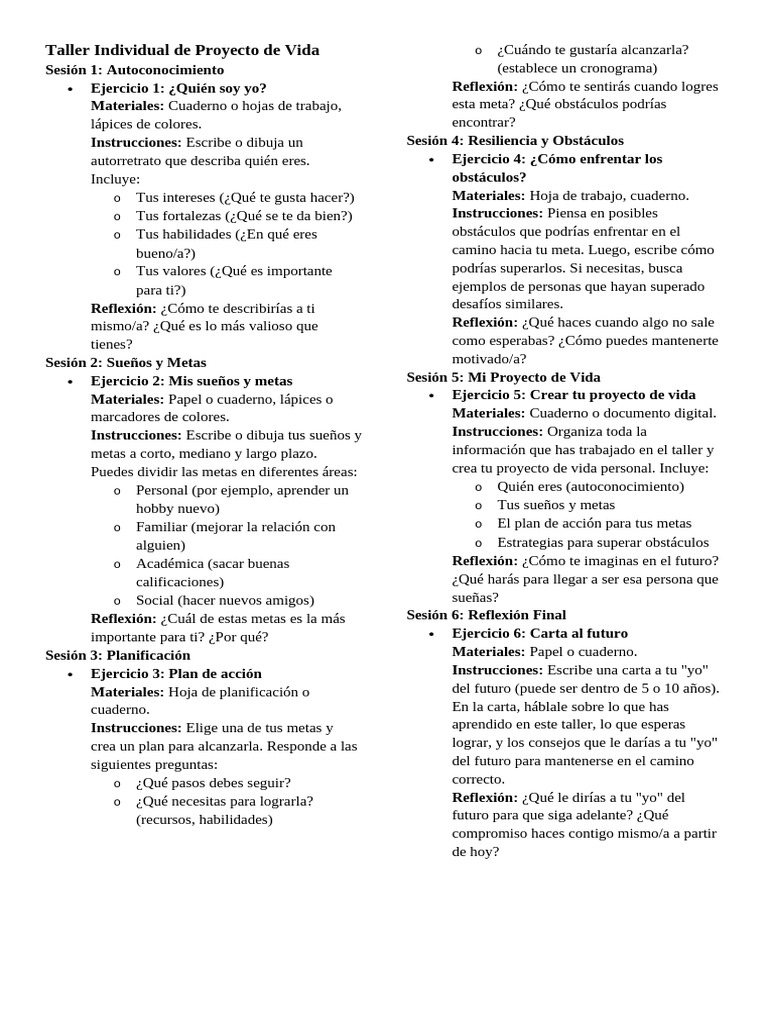 Taller Individual de Proyecto de Vida | PDF | Crecimiento personal y ...