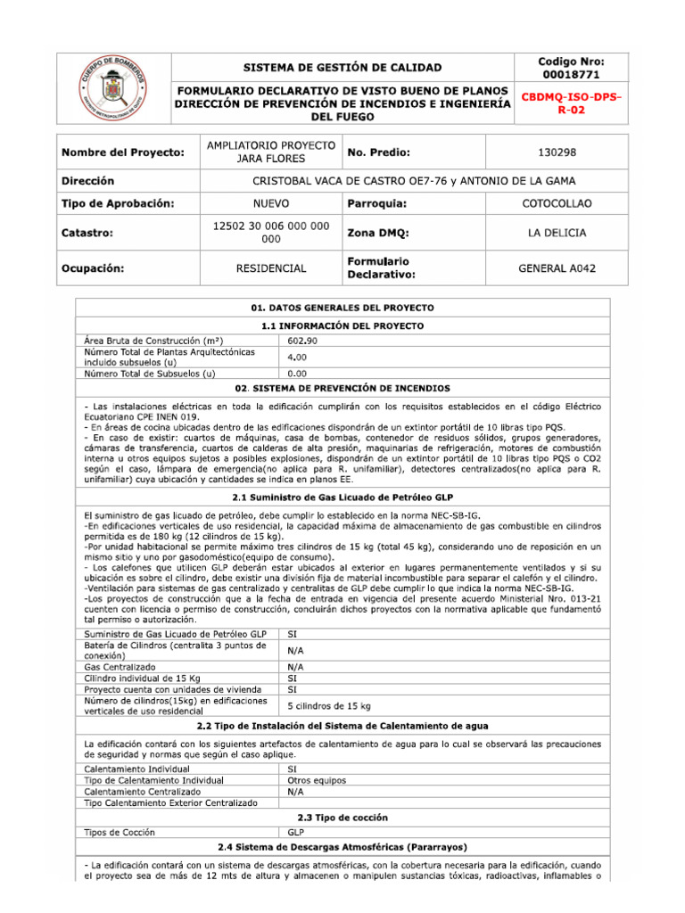 Formulario Sistema Contra Incendios Jara | PDF