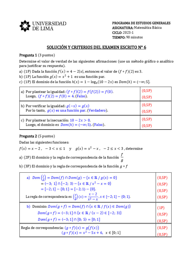 Solución y Criterios Del EE6 de MB (2023-1) - LU (09-11) FP | PDF