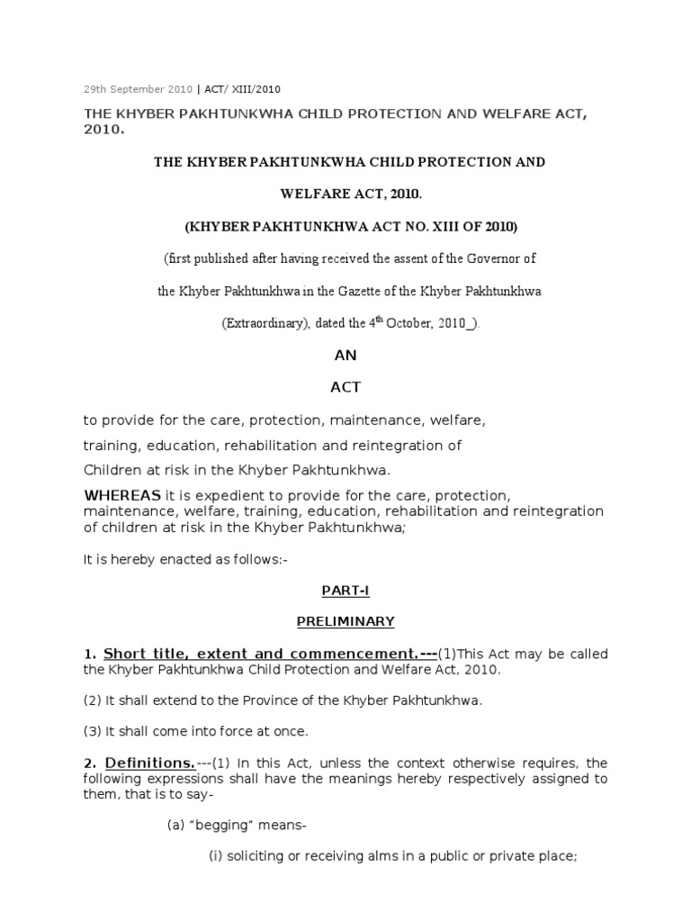 KPK Child Protection and Welfare Act PDF Child Protection Search