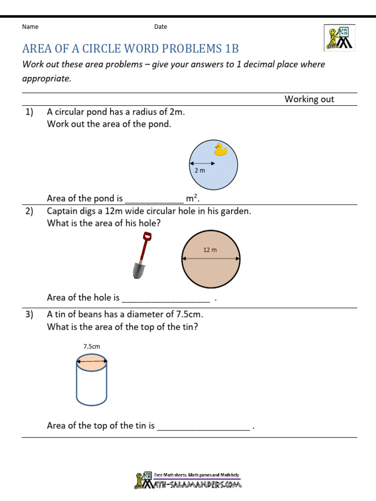 Circle Area Problems for Students | PDF