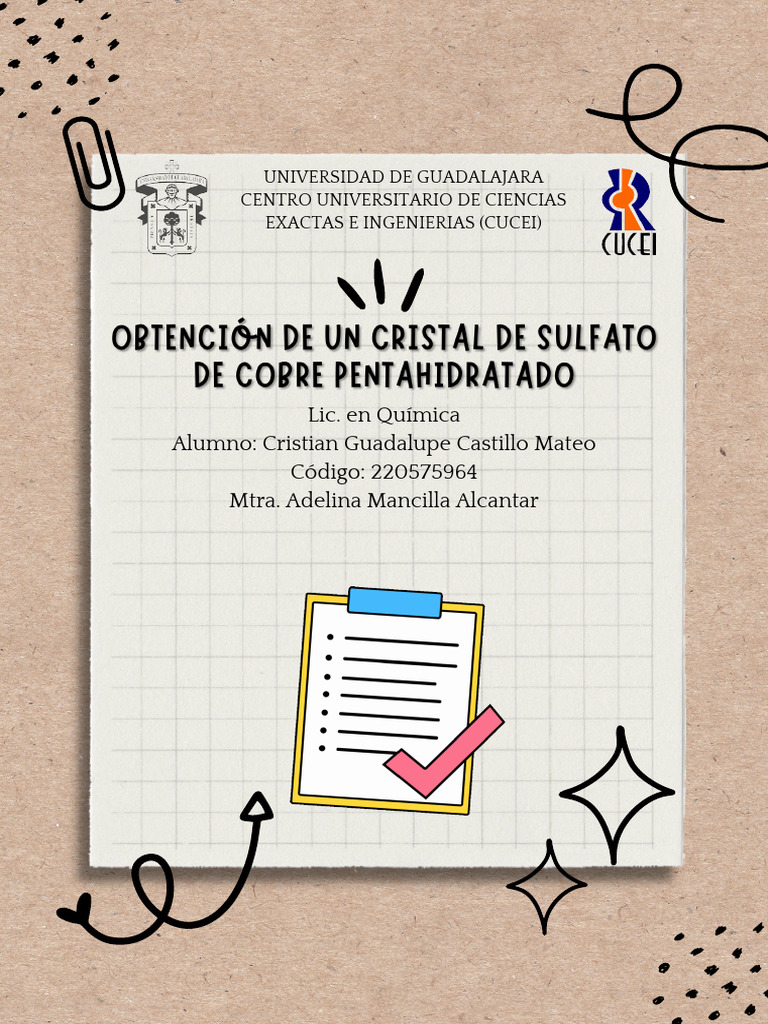 Obtención de Un Cristal de Sulfato de Cobre Pentahidratado CGCM | PDF ...
