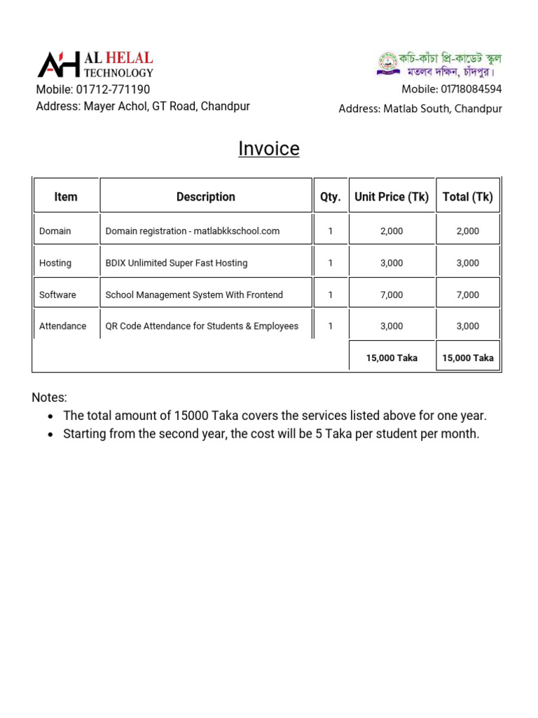 Matlab KK School Invoice | PDF
