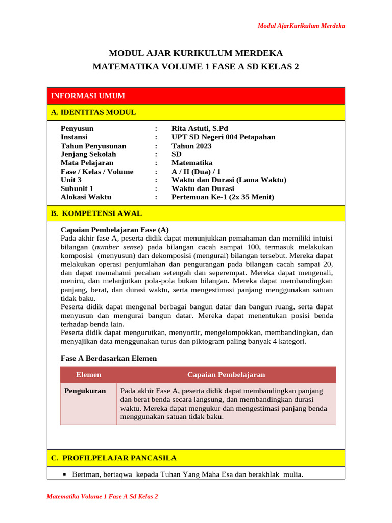 Modul Ajar MTK Volume 1 Bab 3 | PDF