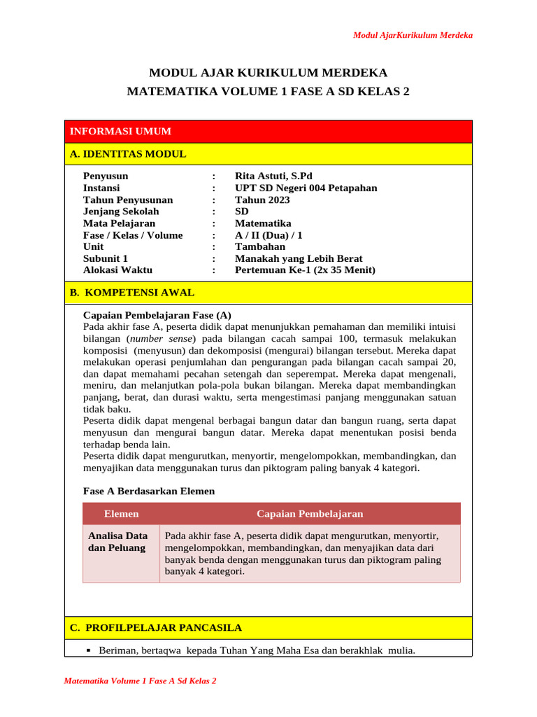 Modul Ajar MTK Volume 1 Bab Tambahan | PDF