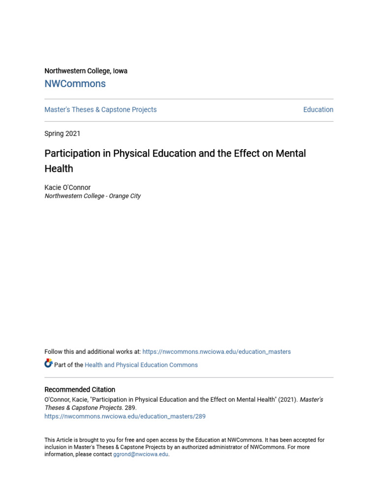 Participation in Physical Education and The Effect On Mental Heal | PDF