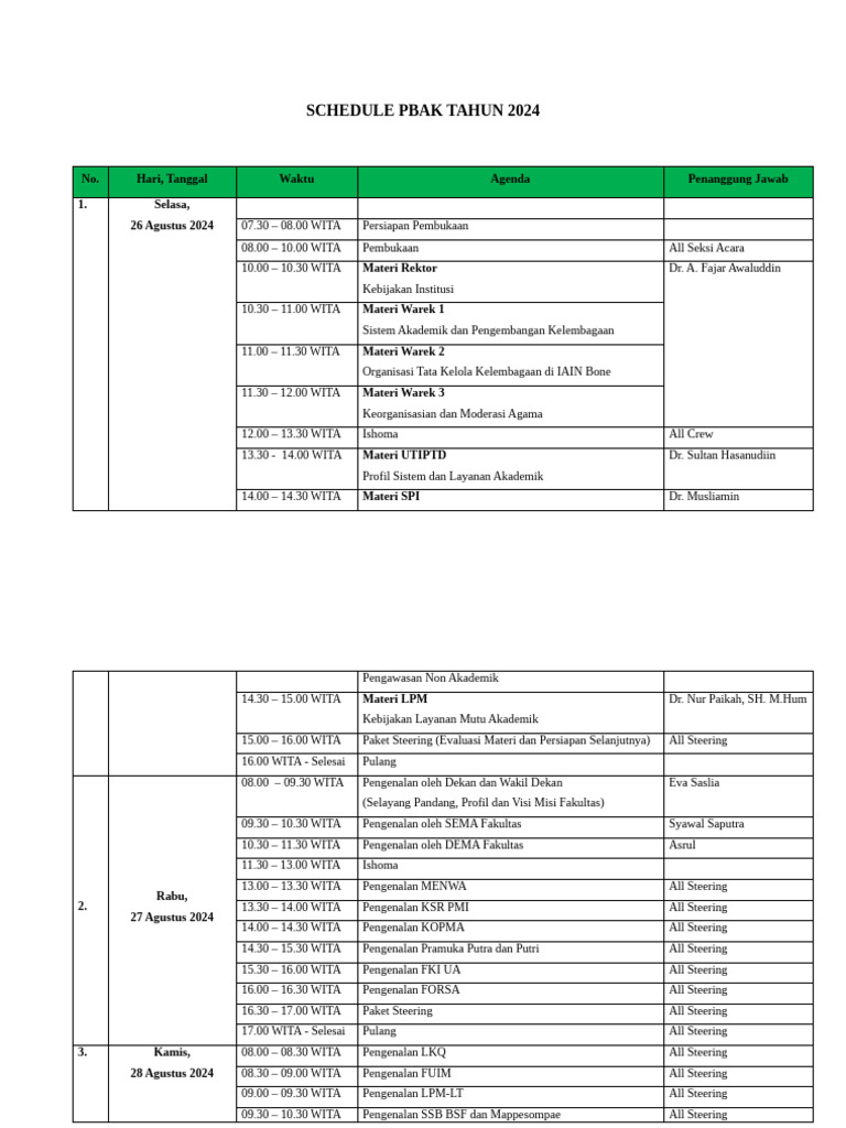 Schedule Pbak Tahun 2023 | PDF