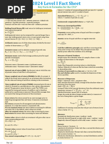 IFT CFA Level I Facts and Formula Sheet 2024