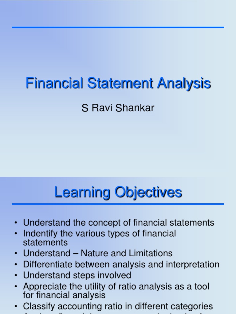 Financial Statement Analysis S Ravi Shankar PDF Financial Ratio