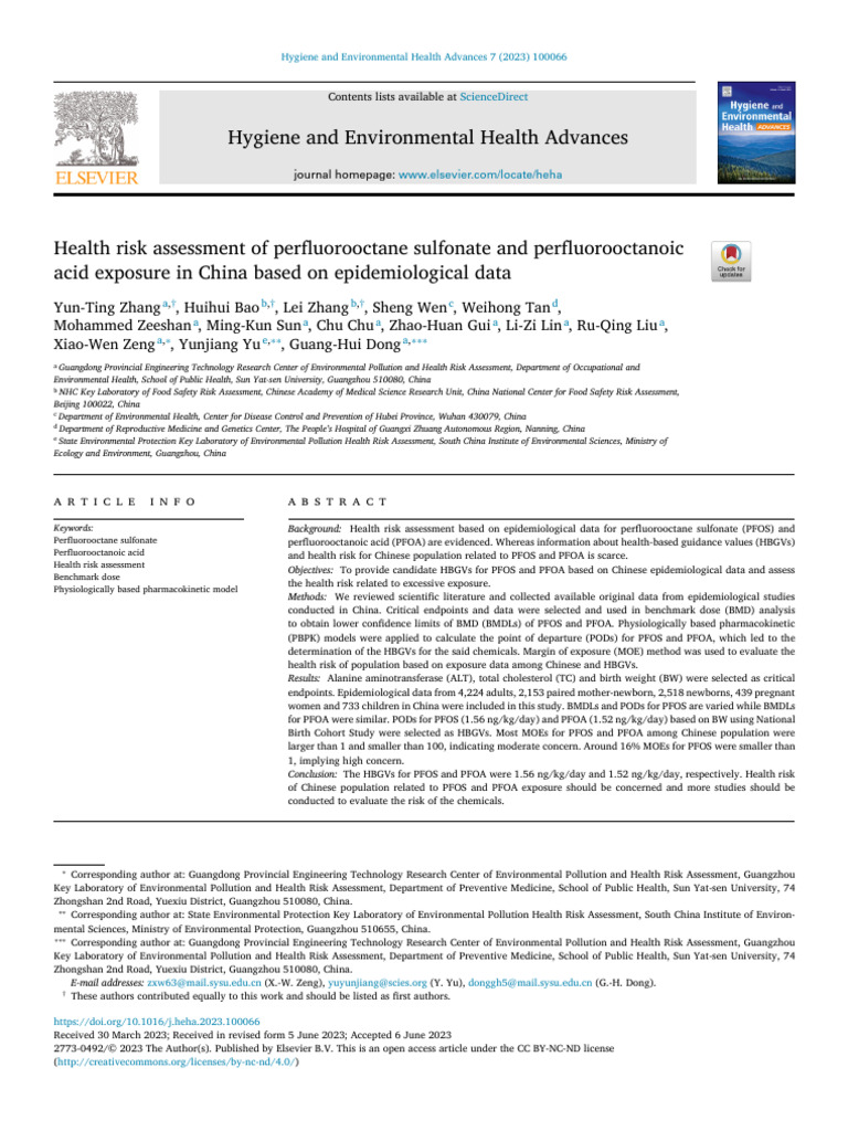 Health Risk Assessment of Perfluorooctane Sulfonate A - 2023 - Hygiene ...