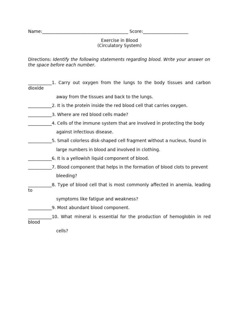 Science 9 exercise in blood pdf