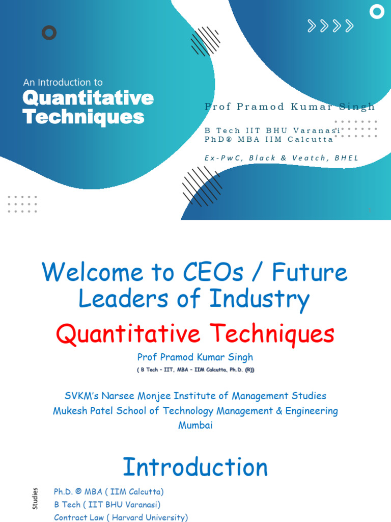 001 Quantitative Techniques Prof PKSINGH IITIIM NMIMS | PDF