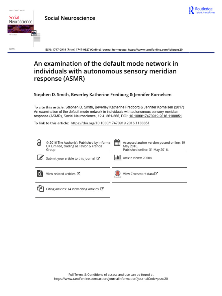 ASMR and Default Mode Network Study | PDF | Frontal Lobe | Cerebral Cortex