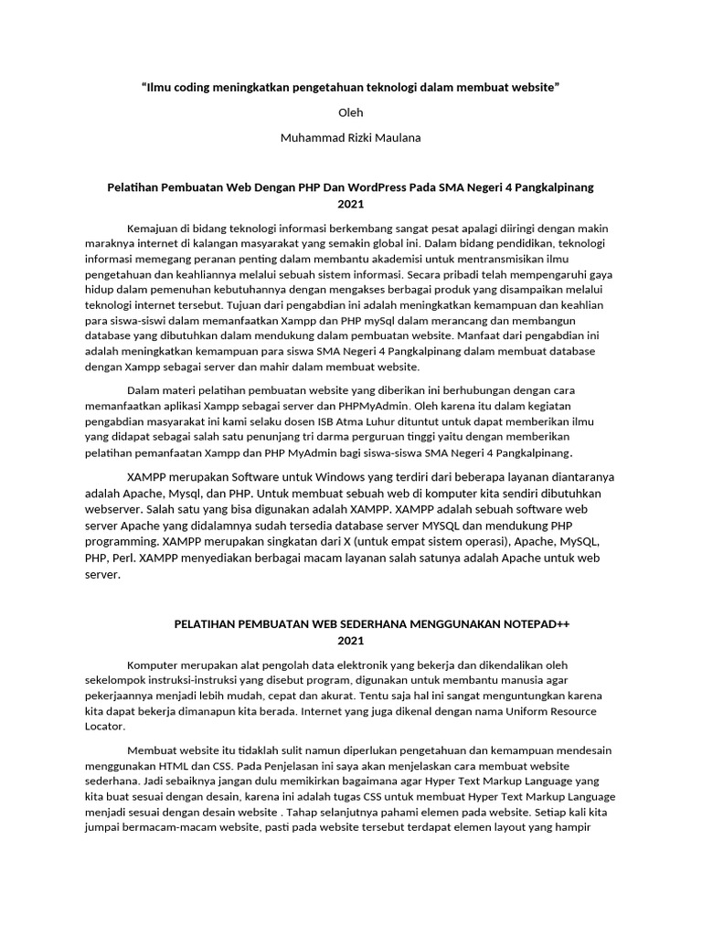 Ilmu coding meningkatkan pengetahuan teknologi dalam membuat website pdf