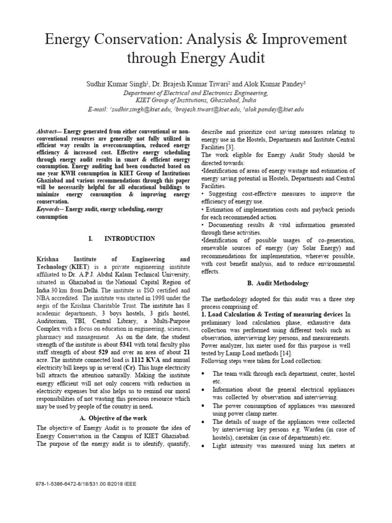 Energy Conservation Analysis Amp Improvement Through Energy Audit | PDF