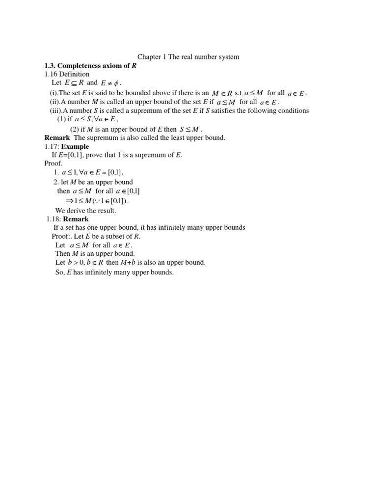 Supremum and Upper Bounds in R | PDF