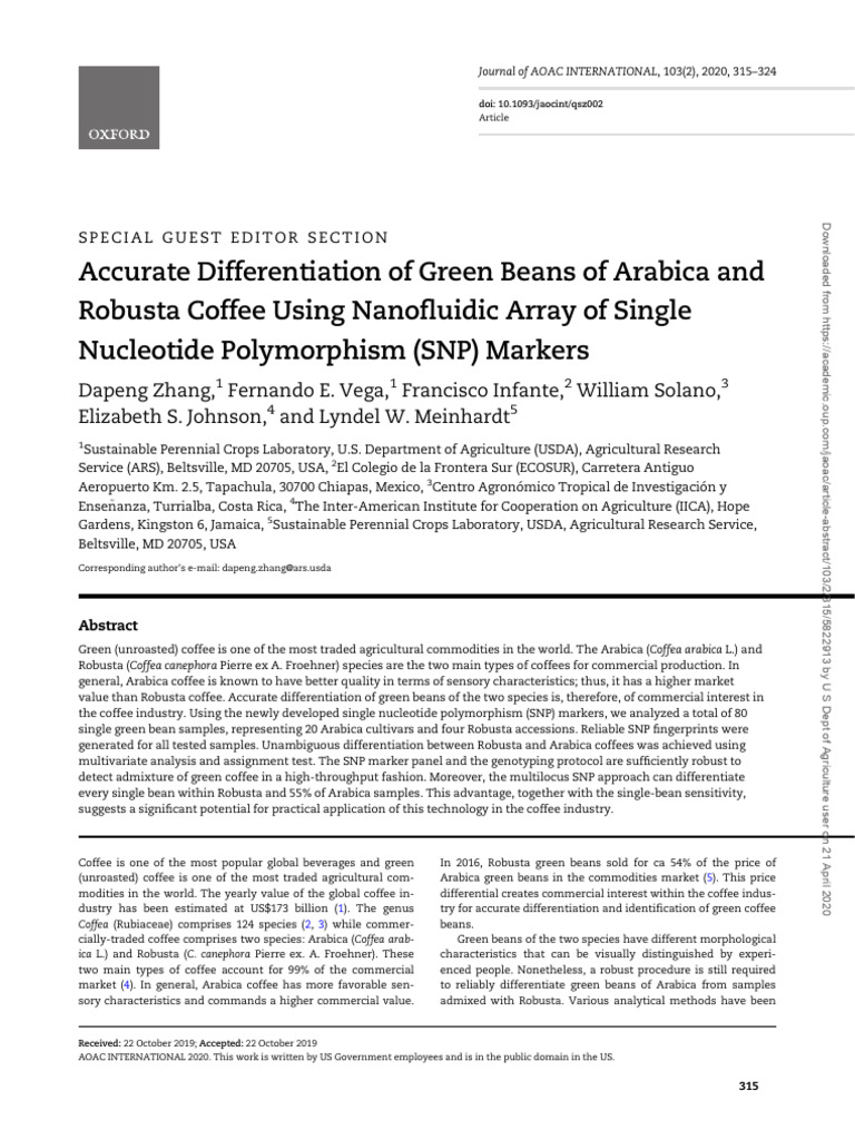 SNP COFFE - 2020 - Zhang Et Al - Accurate Differentiation of Green ...