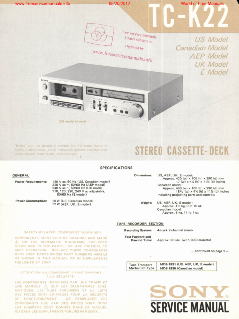 Sony tc-k22 | PDF | Business | Technology & Engineering