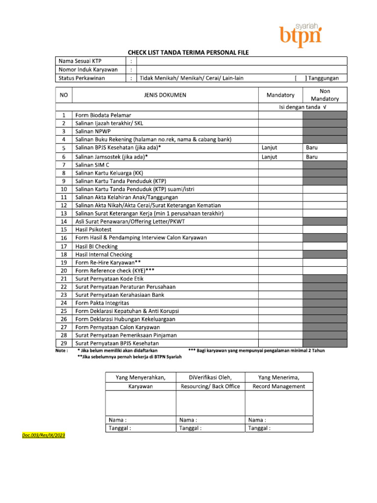Form Checklist New | PDF