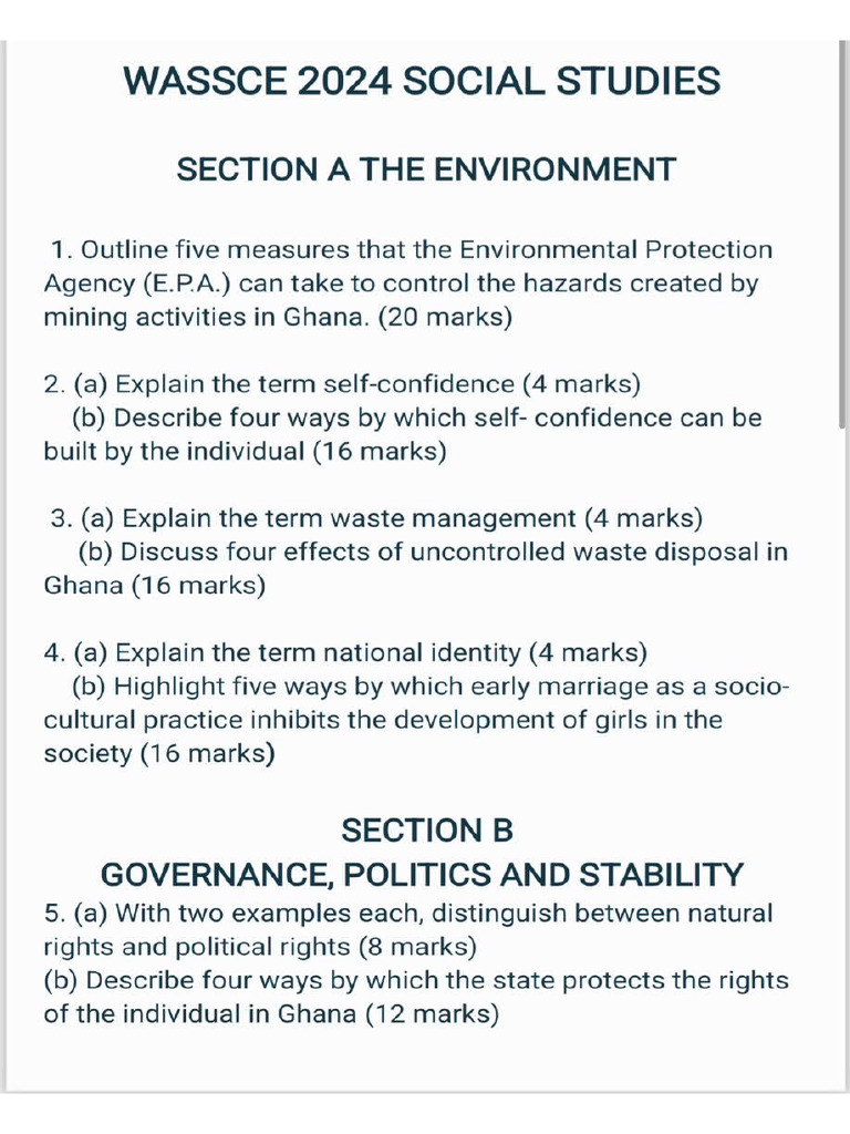2024 Wassce Social Studies Questions PDF