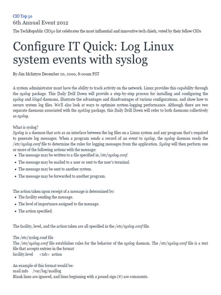 Configure IT Quick - Log Linux System Events With Syslog - TechRepublic ...