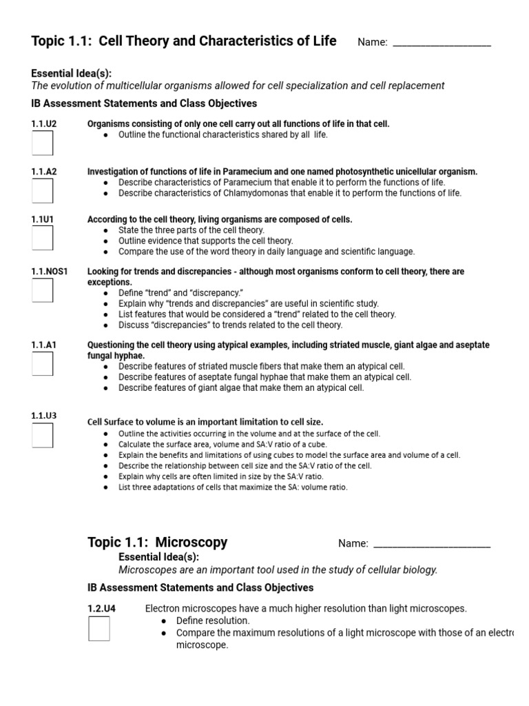 1.1 Cell Theory and Micros | PDF