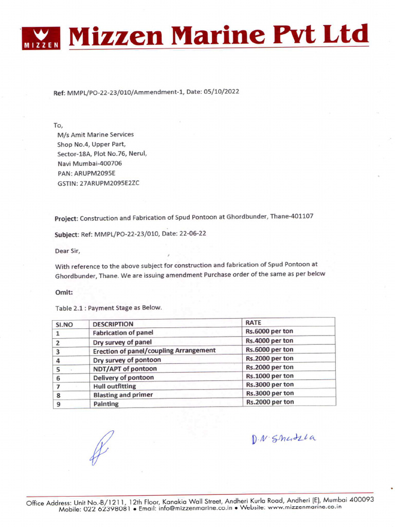 Amit Marine PO - 010 Amendment-1 | PDF