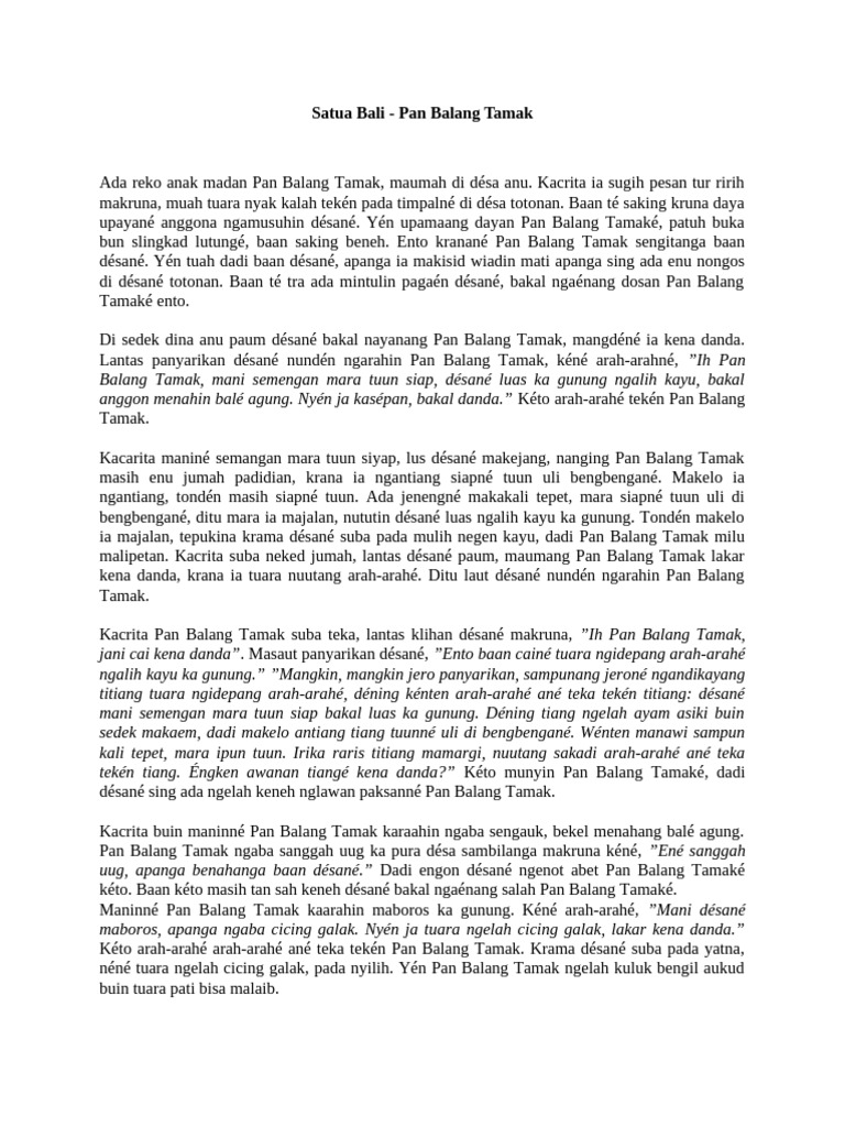 Satua Pan Balang Tamak | PDF