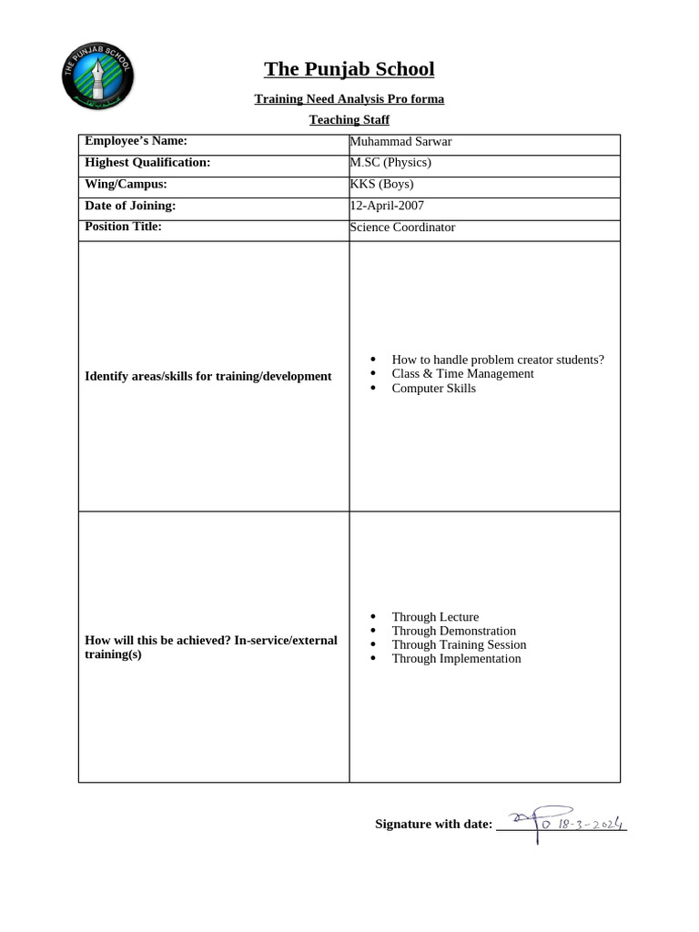TNA Pro Forma | PDF