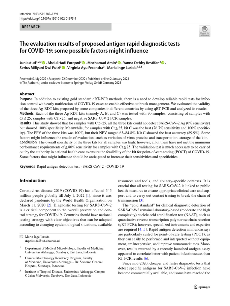 The Evaluation Results of Proposed Antigen Rapid Diagnostic Tests For ...
