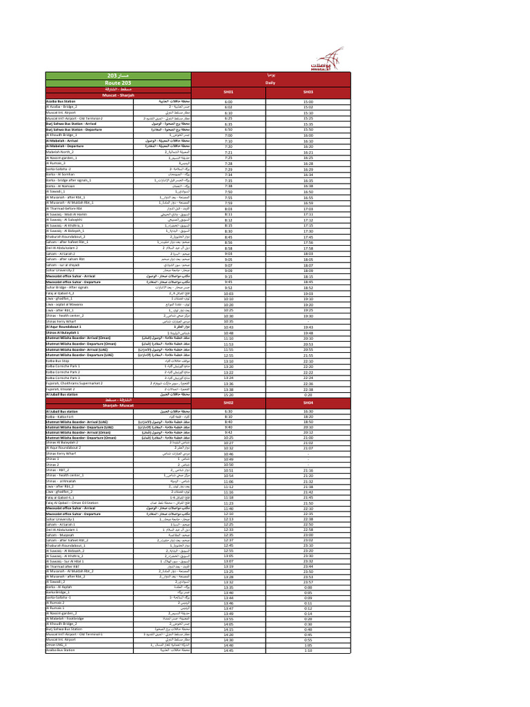 راسم 203 Route 203: ايموي Daily طقسم - ةقراشلا SH01 SH03 | PDF