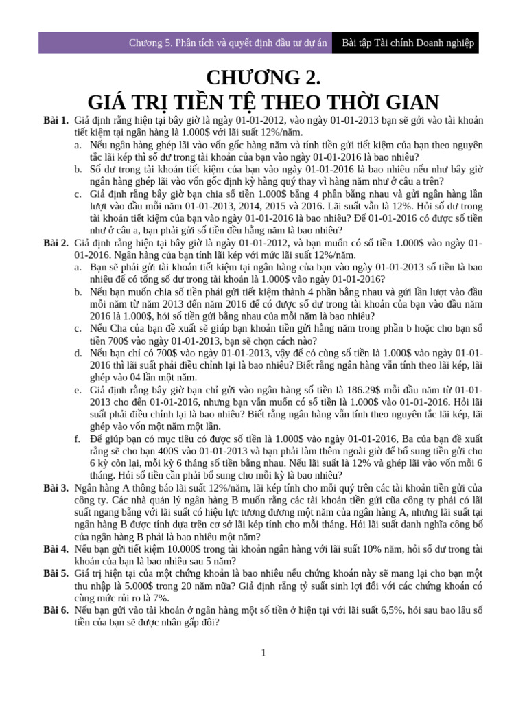 Bài tập các chương QTTC | PDF